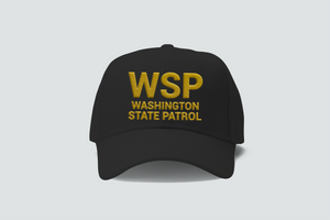 WSP Washington State Patrol Text - Embordery Black Hat Cap WSP Washington State Patrol Text - Embordery Black Hat Cap