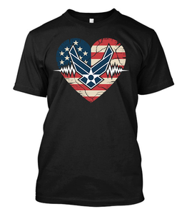 Air Force Heartbeat USA Flag Logo Black T-Shirt Air Force Heartbeat USA Flag Logo Black T-Shirt