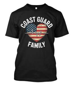Coast Guard Family Heartbeat American Flag Black T-Shirt Coast Guard Family Heartbeat American Flag Black T-Shirt