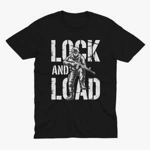 Soldier "Lock and Load" Military Style Black t-Shirt Soldier "Lock and Load" Military Style Black t-Shirt