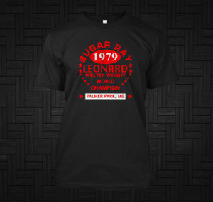 SUGAR RAY LEONARD 1979 CHAMPION MARYLAND BOXING GYM BAR Black shirt SUGAR RAY LEONARD 1979 CHAMPION MARYLAND BOXING GYM BAR Black shirt