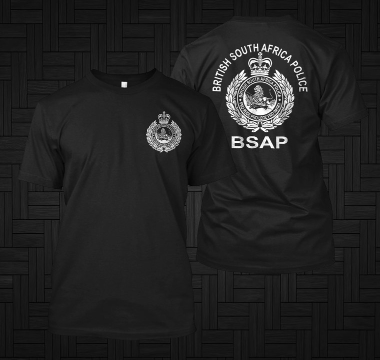 Zimbabwe Rhodesian Army BSAP British South Africa Police Black T-shirt