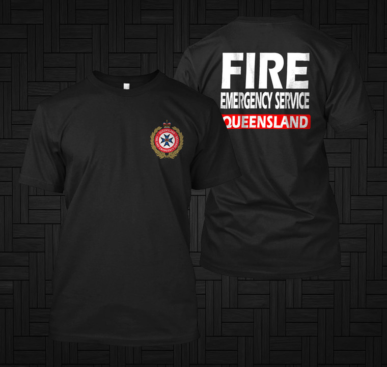 New QUEENSLAND Firefighter Fire Department Emergency Rare AUSTRALIA Logo Black T-Shirt
