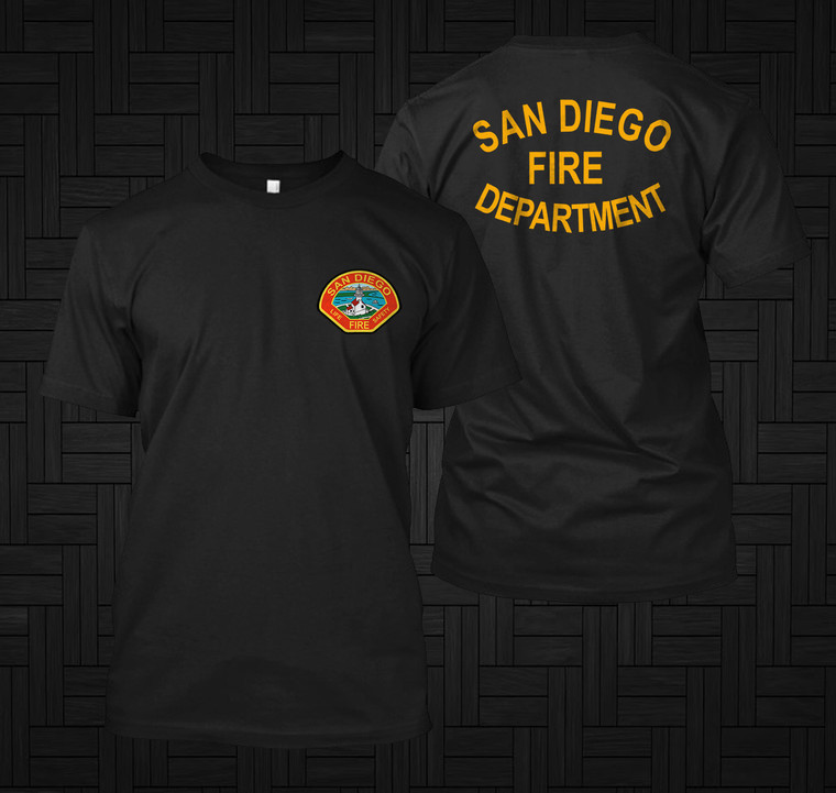 New San Diego Firefighter Fire Department Rare Firearm Black T-Shirt