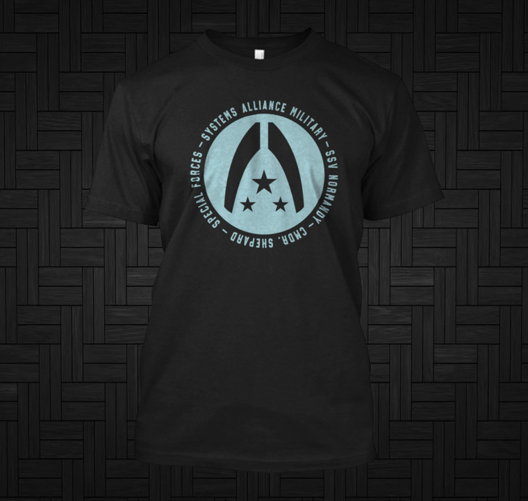 Mass Effect Cosplay Alliance Military 'off duty' Commander Shepard Black T-Shirt