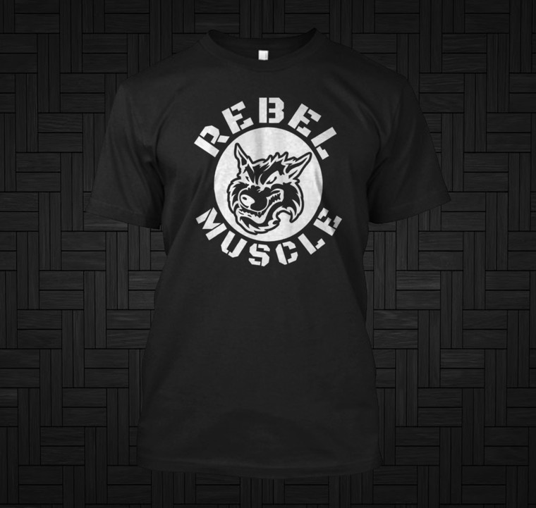 REBEL MUSCLE WOLF Bodybuilding Gym Muscle Black T-Shirt