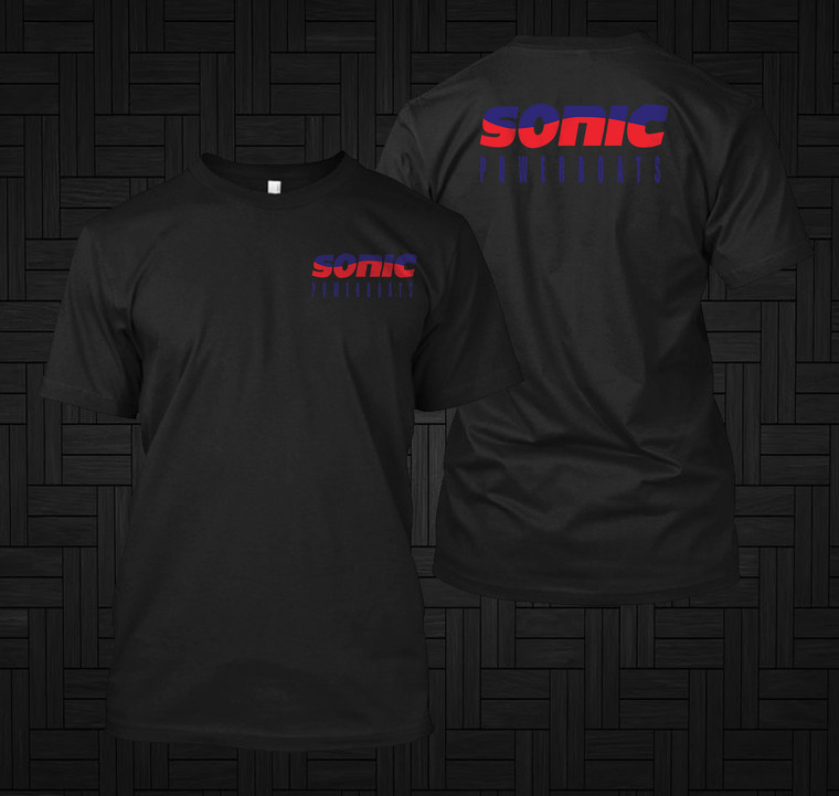 Sonic Powerboats Red and Blue Black T-Shirt