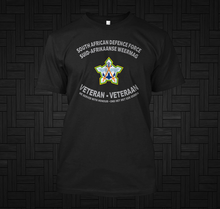 South African Defence Force Veteran (Grey Text) Black T-Shirt