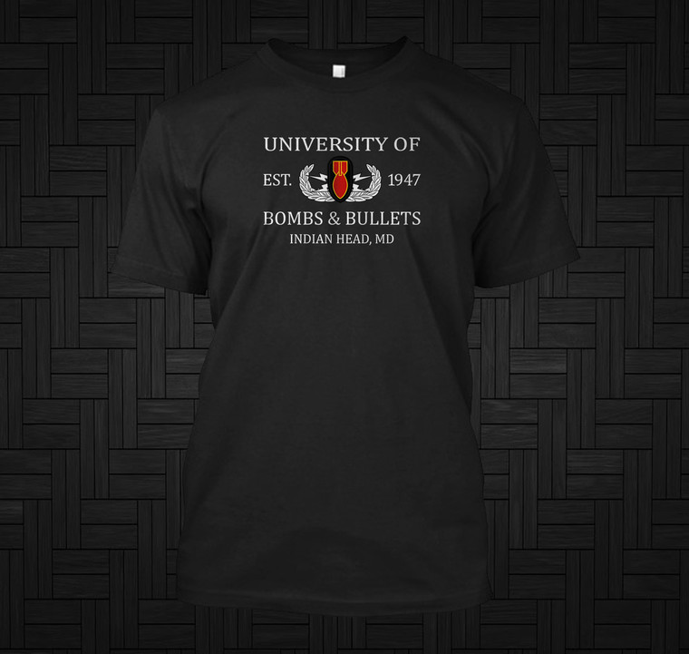 University of Bombs & Bullets Indian Head Black T-Shirt