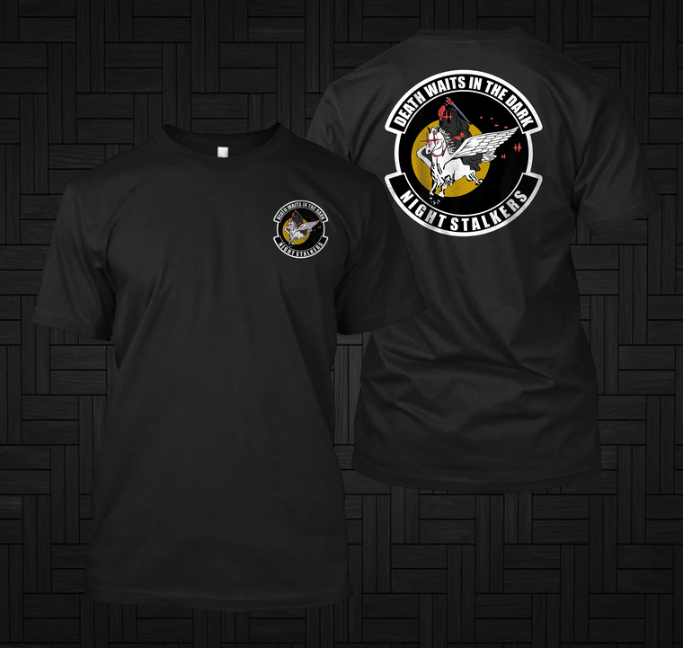 160th Airborne NIGHT STALKERS SOAR Death waits In The Dark Black T-shirt