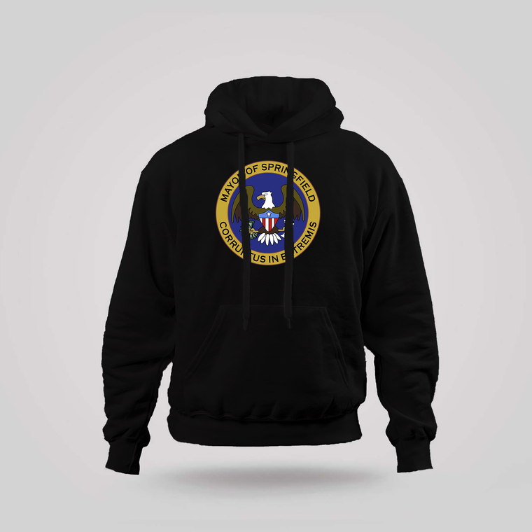 Mayor of Springfield Crest  Corruptus in Extremis inspired by the Simpsons Black Hoodie