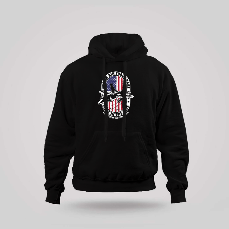 Nellis Air Force Base Las Vegas Nevada USA US Flag F-22 Black Hoodie