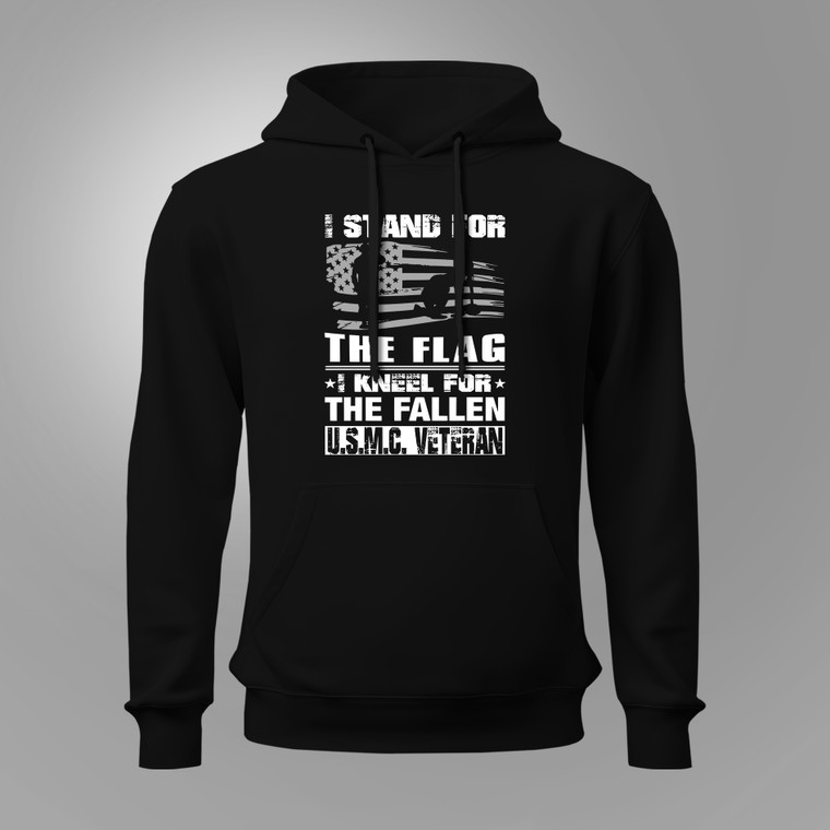 U.S.M.C.VETERAN I STAND FOR THE FLAG I KNEEL FOR THE FALLEN U.S.M.C VETERANS DAY Black Hoodie