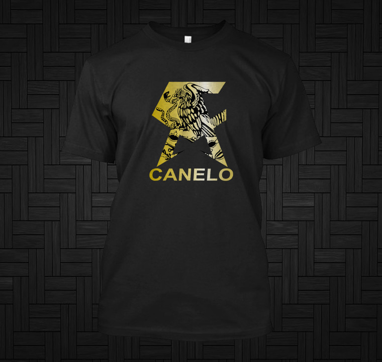 CANELO Alvarez Mexico flag  Boxing Gold Foil Black T Shirt