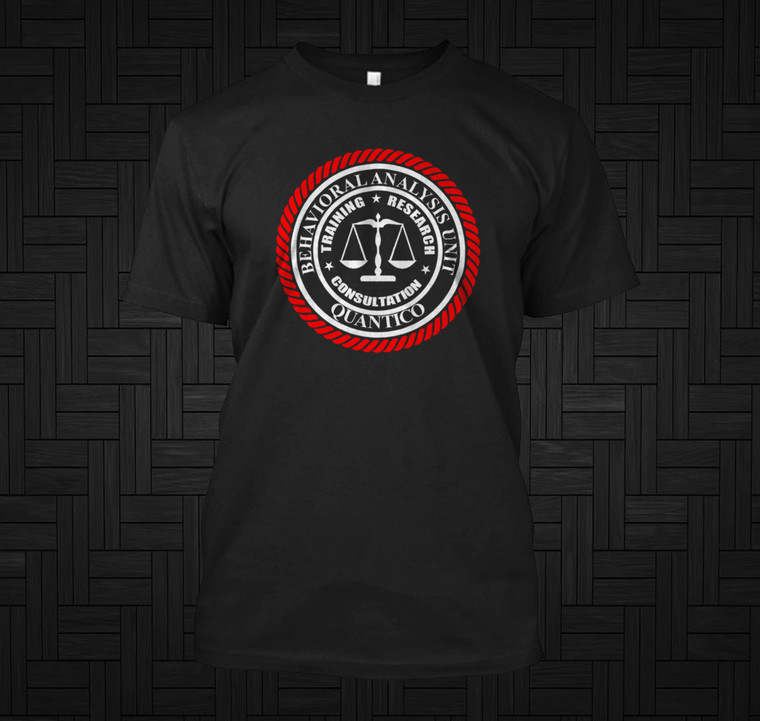 FBI BAU Behavioral Analysis Unit Team Logo Criminal Minds TV Black T-shirt