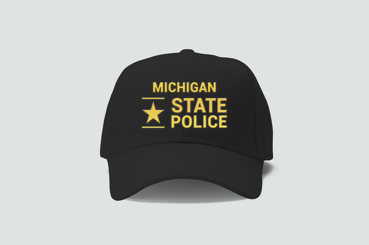 Michigan State Police Star Text Embordery  Black Hat Cap