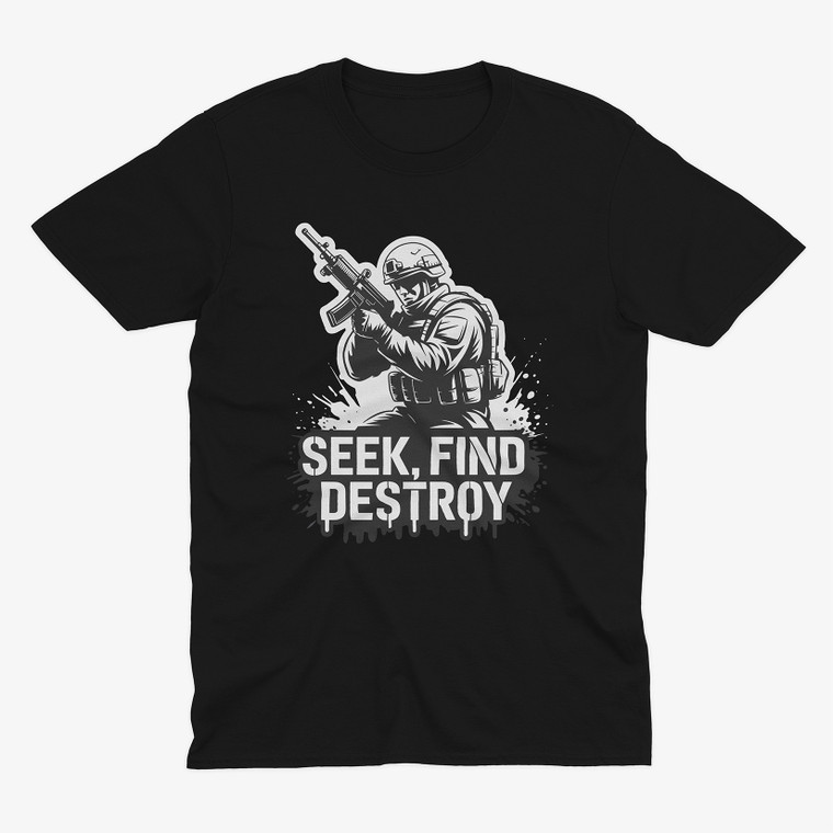Seek, Find, Destroy Soldier Action Black T-Shirt