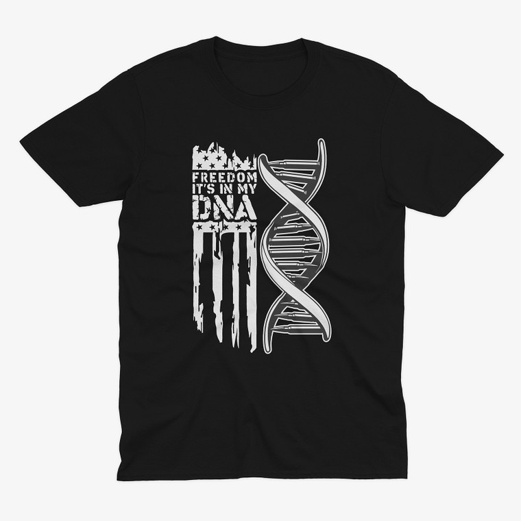 Freedom It's In My DNA 2nd Amendment Distressed USA Flag Black T-Shirt