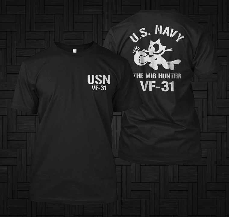 US Navy VF-31 Mig Hunter F-14 Tomcat Black T-shirt