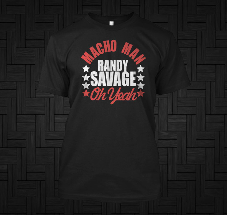 Macho Man Randy Savage Stars Oh Yeah WWE Wrestling Legend Flag Top Black Shirt