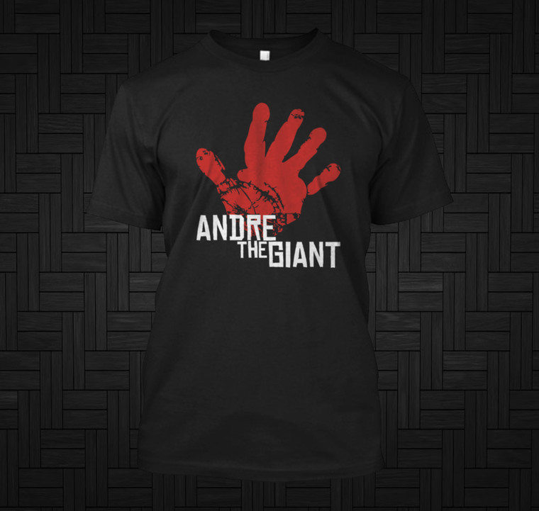 Andre The Giant Big Red Hand WWE Wrestling Legend Black T Shirt