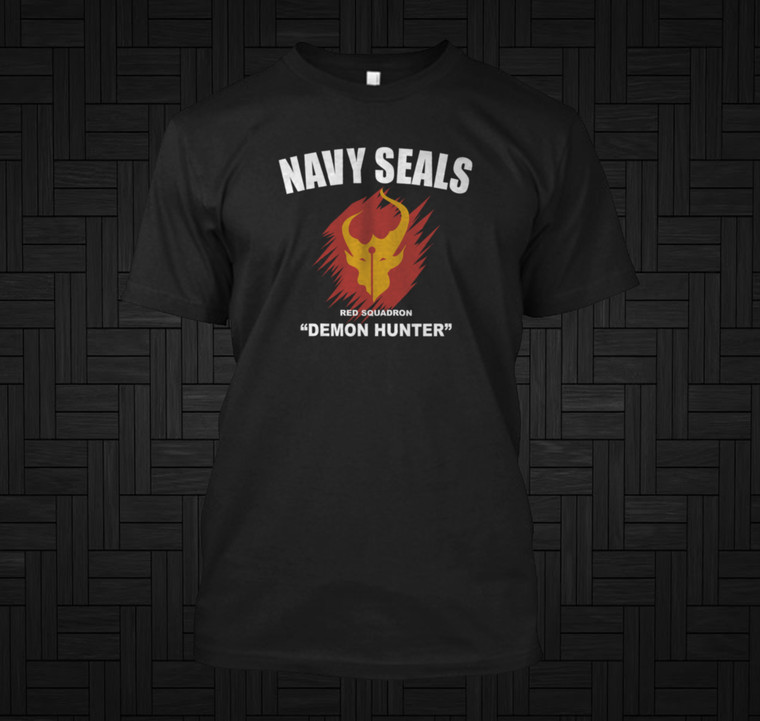 NEW Navy Seals Red Squadron Demon Hunter US Army Special Forces NSWDG Black T-Shirt