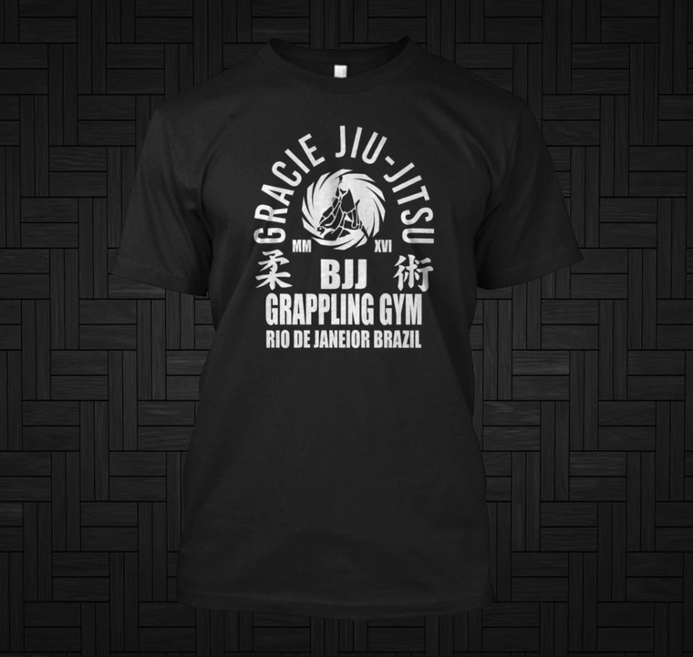 Gracie Jiu Jitsu BJJ Grapling Gym Rio De Janeiro Brazil Black T-Shirt