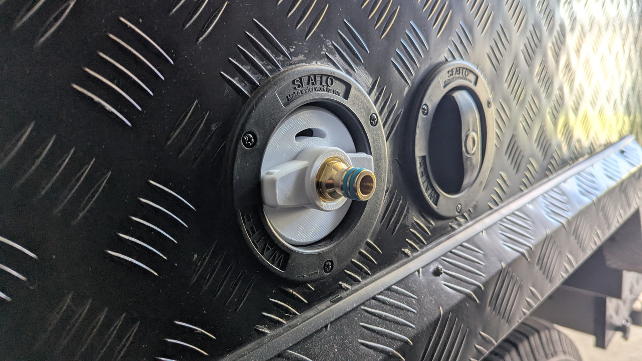Caravan Water Tank Filler Adapter Installed