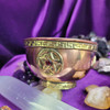 Triple Pentagram Brass and Copper Ritual Cup with Red Garnet Gemstones