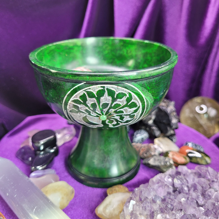 Green Stone Ritual Chalice - Symbolize Renewal and Growth on Your Altar!