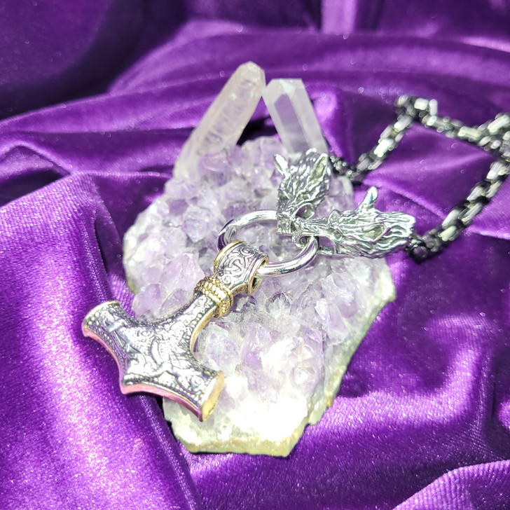 Thor's Hammer & Spirit Wolves - Ultimate Protection & Cloaking! necklace