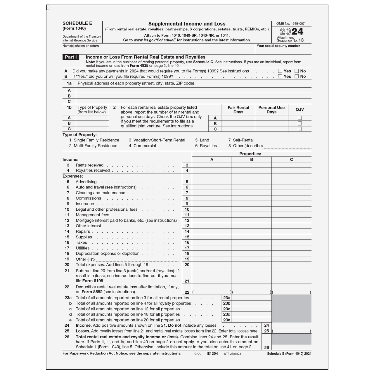 E1204 - Form 1040 Schedule E Supplemental Income and Loss (Page 1 & 2) - Greatland.com e1204-form-1040-schedule-e-supplemental-income-and-loss-page-1-2-greatland-com