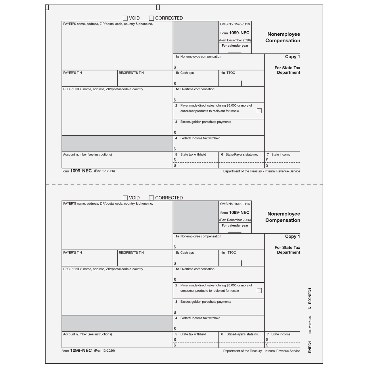 BNEC105 - 1099-NEC Non-Employee Compensation - Payer State Copy 1