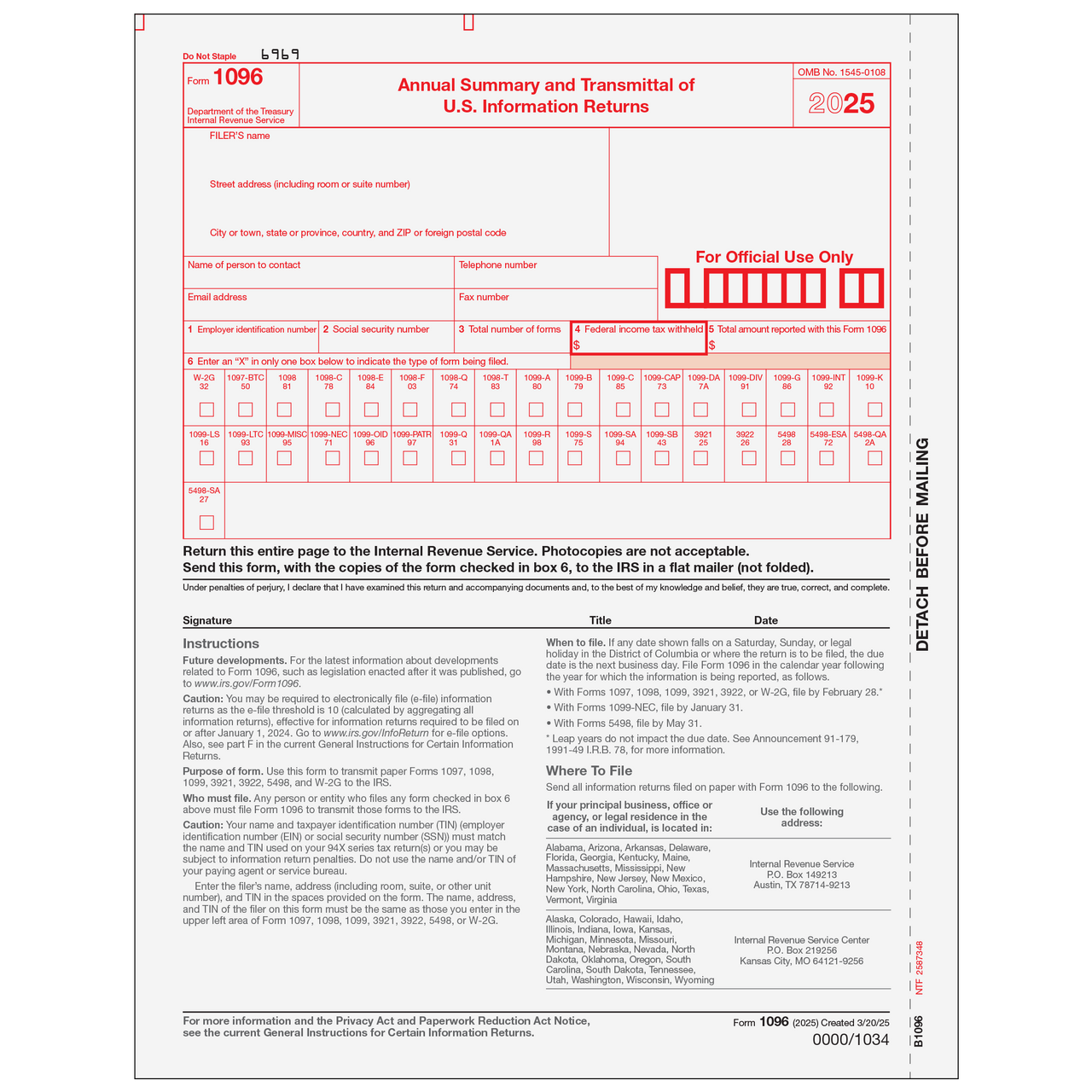 洋書 The Imposition of Form B109605 - Form 1096 Transmittal Summary - Greatland.com