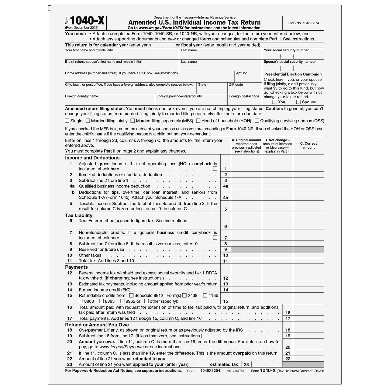 1040X1204 - Form 1040-X Amended U.S. Individual Income Tax Return