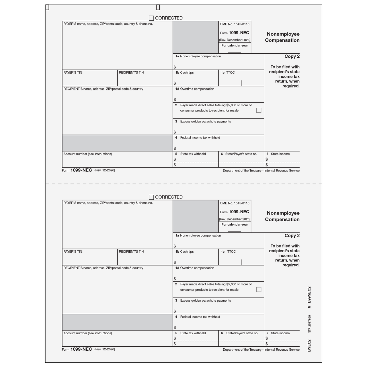 BNEC205 - 1099-NEC Non Employee Compensation - Recipient State