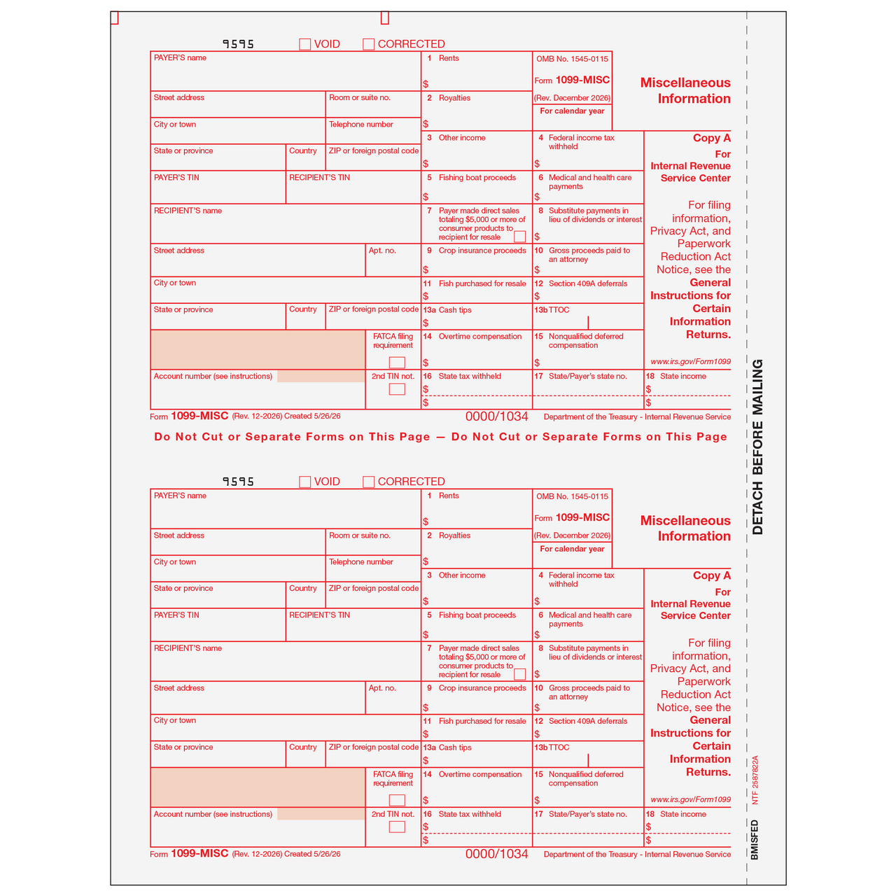 BMISFED05 - 1099-MISC Miscellaneous Information - Federal Copy A