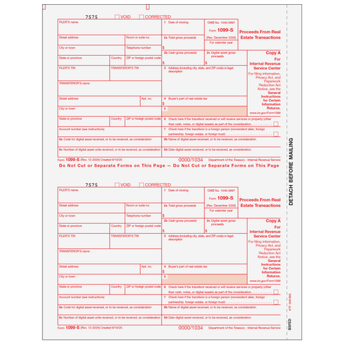 BSFED05 - Form 1099-S - Proceeds from Real Estate Transactions - Copy A Federal