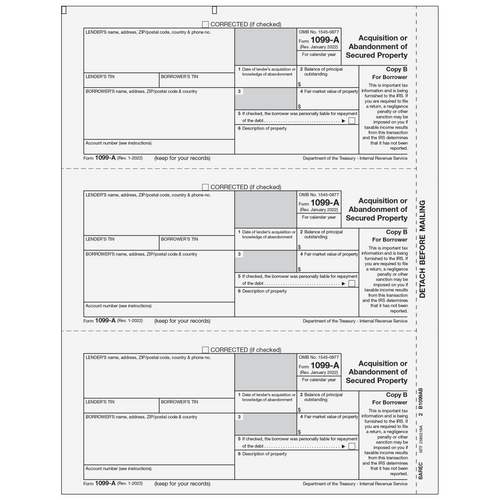 BAREC05 - Form 1099-A Acquisition or Abandonment of Secured Property - Copy B Borrower