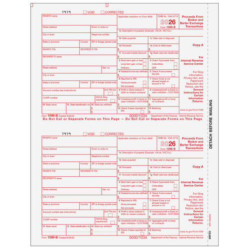 BBFED05 - Form 1099-B Proceeds From Broker and Barter Exchange Transactions- Copy A Federal