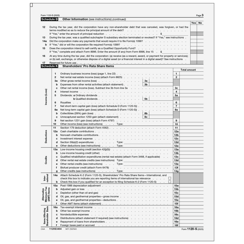 1120S3404 - Form 1120-S Income Tax Return for an S Corporation (Page 3 & 4)