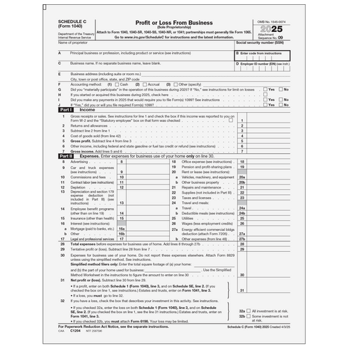 C1204 - Form 1040 Schedule C - Profit or Loss from Business (Page 1 & 2)