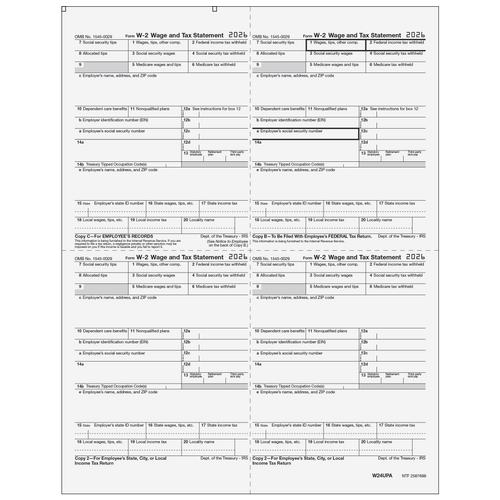 W24UPA - W2 4up Quadrant Employee Copies C/B/2/2