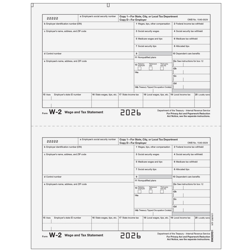 BW2ERD105 - Form W-2 Copy 1/D - Employer State, City, Local, or Record Copy
