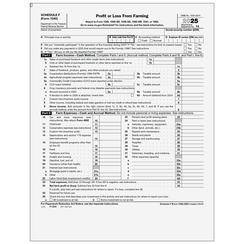 F1204 - Form 1040 Schedule F Profit or Loss from Farming (Page 1 & 2)