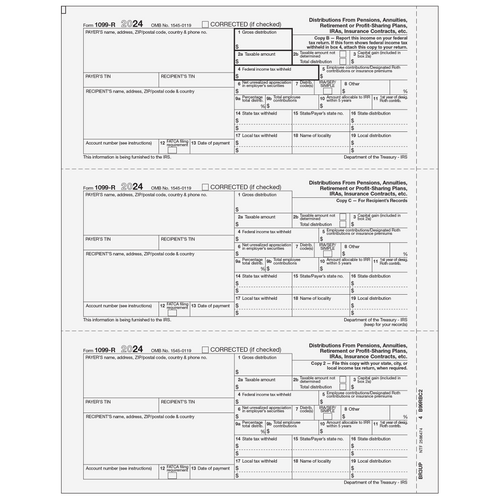 BR3UP05 - 1099-R Distributions From Pensions, etc. Condensed 3up Recipient Copies: B/C/2