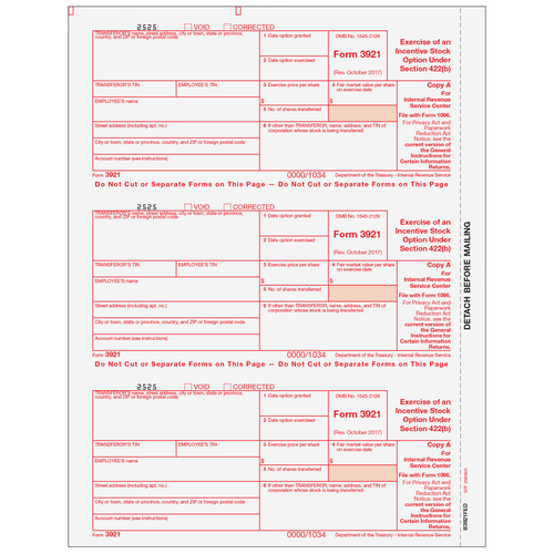 B3921FED05 - 3921 Exercise of an Incentive Stock Option Under Section 422(b) - Copy A  Federal