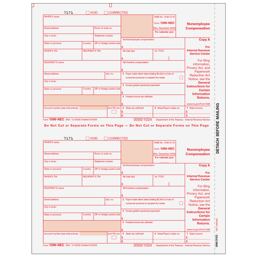 BNECFED05 - 1099-NEC Non-Employee Compensation - Copy A Federal