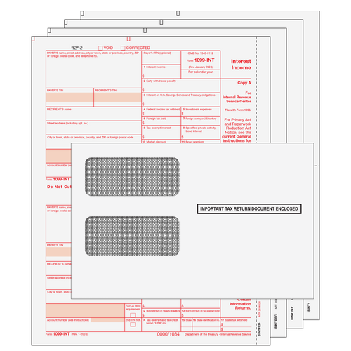 INTS4EG - 1099-INT Interest Income Preprinted 4-Part Kit (with Moisture Seal Envelopes)