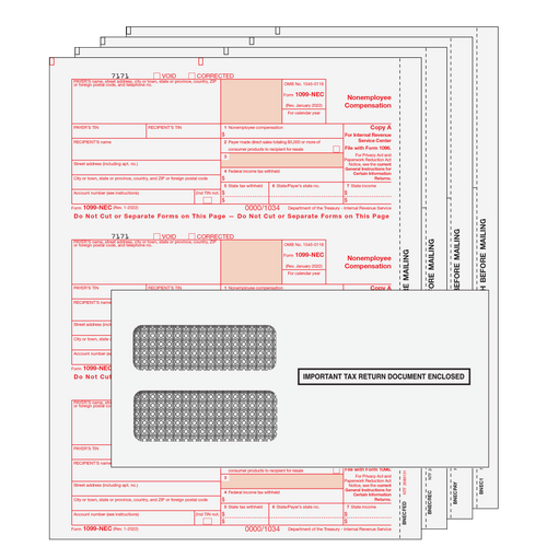 NECS4EG - 1099-NEC Non-Employee Compensation Preprinted 4-Part Kit (with Moisture Seal Envelopes)